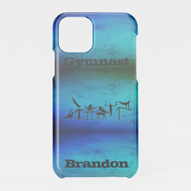 Boys Gymnastics Custom Name Blue Green Uncommon iPhone Case (Back)