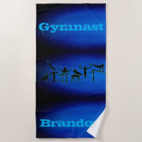 Boys Gymnastics Custom Name Blue Ombre Beach Towel
