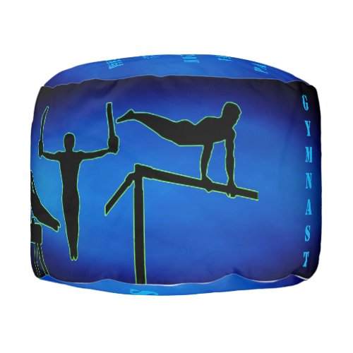 Boys Gymnastics Events Blue  Green Round Pouf