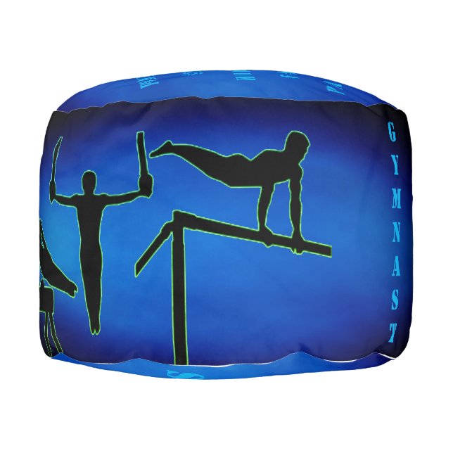 Boys Gymnastics Events Blue / Green Round Pouf (Right)