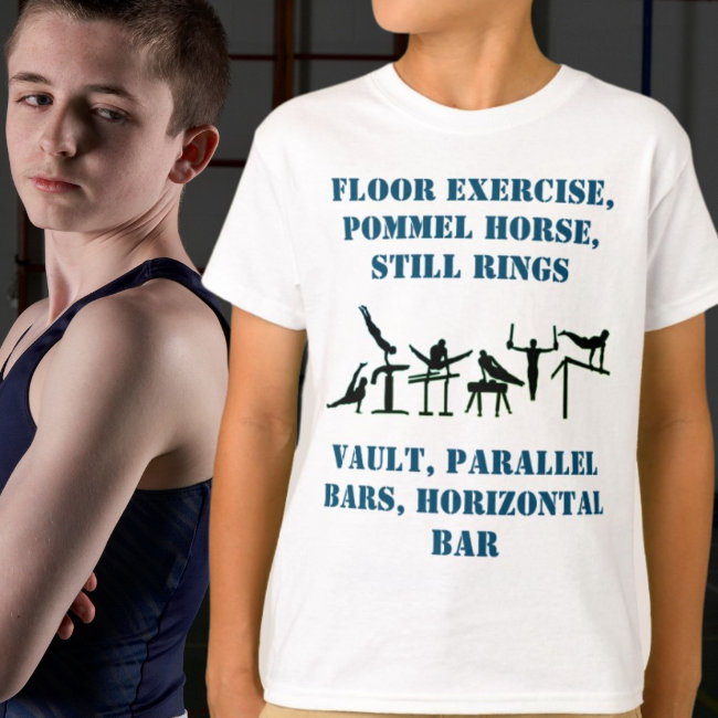 Boys Gymnastics Events T-Shirt w/ His Name on Back