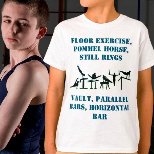 Boys Gymnastics Events T_Shirt w His Name on Back