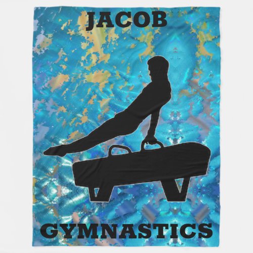 Boys Gymnastics Green Blue Pommel Horse Fleece Blanket