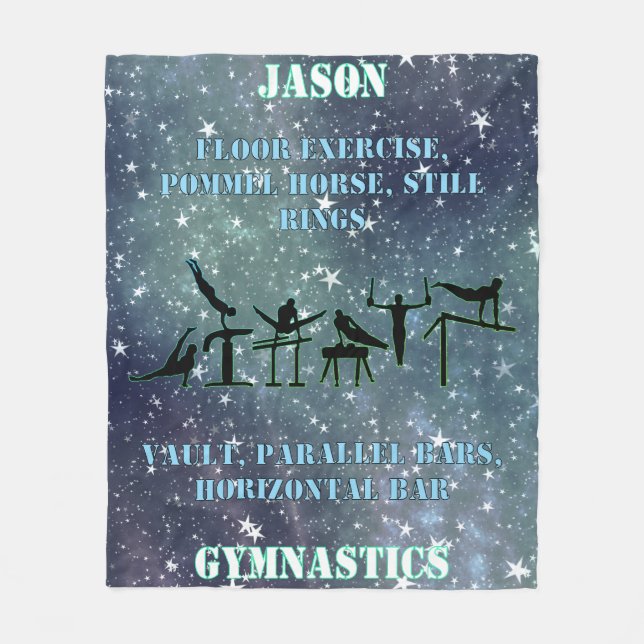 Boys Gymnastics Personalized Galaxy Fleece Blanket (Front)