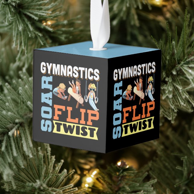 Boys Gymnastics Quote - Soar Flip Twist  Cube Ornament (Tree)