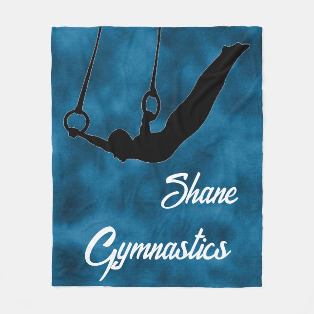Boys Gymnastics Rings Cool Blue Personalized Fleece Blanket (Front)
