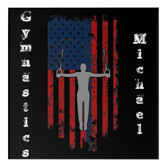 Boys Gymnastics Rings Distressed American Flag  Acrylic Print (Front)