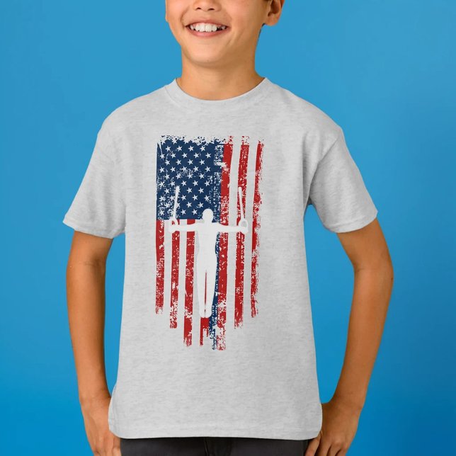 Boys Gymnastics Rings Distressed American Flag T-S T-Shirt (Creator Uploaded)
