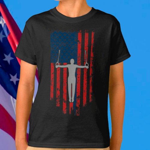 Boys Gymnastics Rings Distressed American Flag T_Shirt