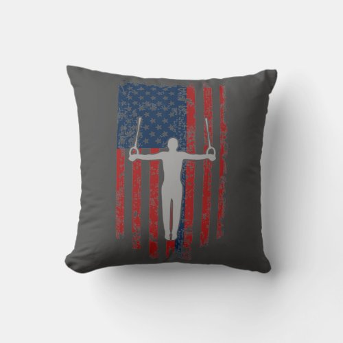 Boys Gymnastics Rings Distressed American Flag  Throw Pillow