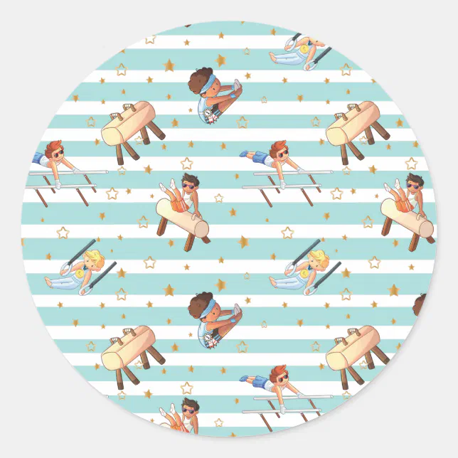 Boys Gymnastics Rings Parallel Bars Pommel Horse Classic Round Sticker ...