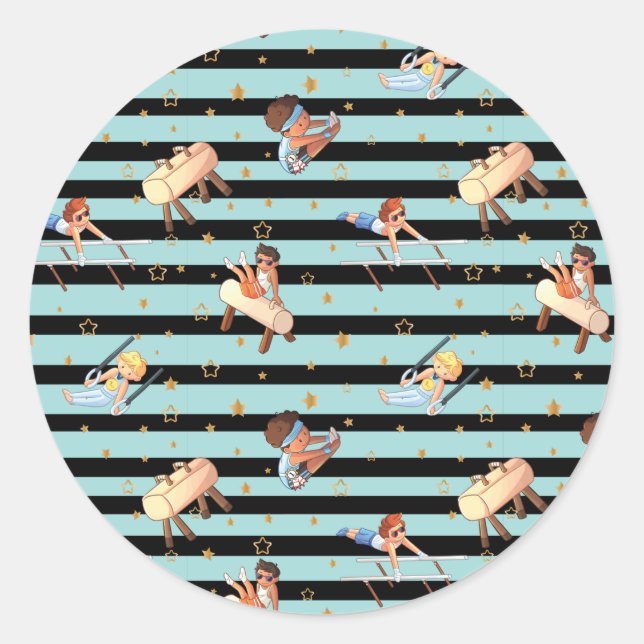 Boys Gymnastics Rings Parallel Bars Pommel Horse  Classic Round Sticker (Front)