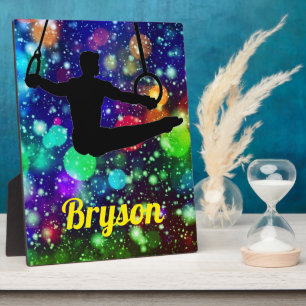 Boys Gymnastics Rings Tabletop Plaque with Easel