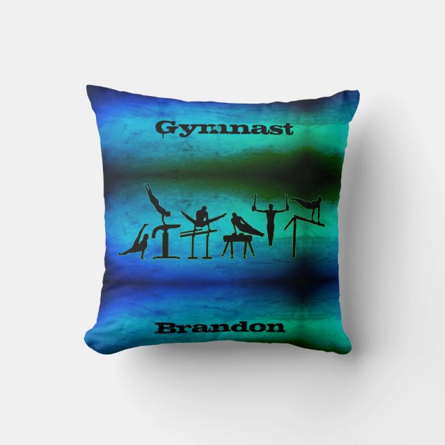 Boys Gymnastics Throw Pillow with His Name! (Front)
