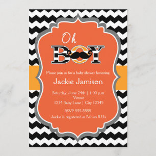 Boys Halloween Chevron Baby Shower Invitation