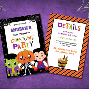 Boys Halloween Costume Party 5th Birthday Invitation