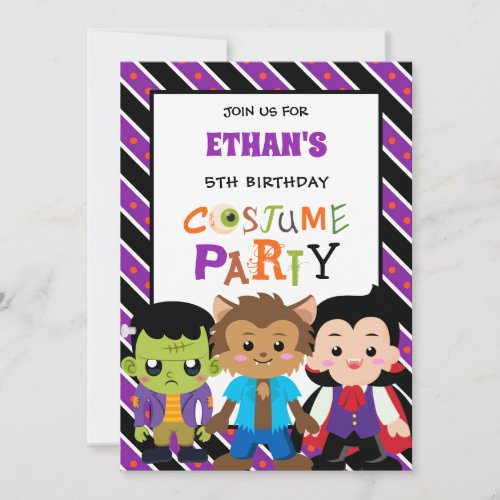 Boys Halloween Costume Party Birthday Invitation