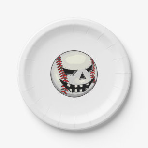 Boys Halloween Jack O Lantern Baseball Player Paper Plates