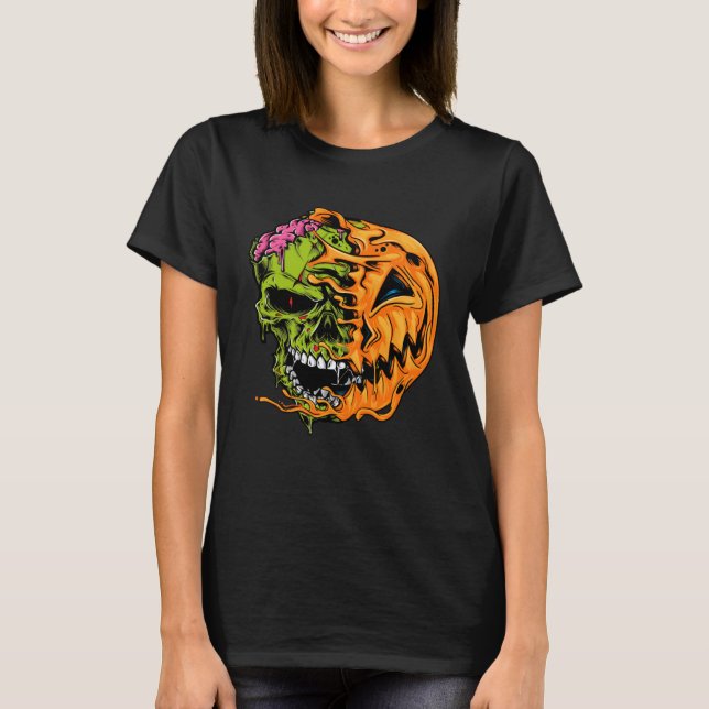 Boys Halloween Pumpkin Skull Zombie T-Shirt (Front)