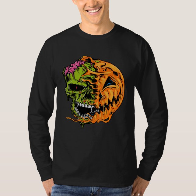 Boys Halloween Pumpkin Skull Zombie T-Shirt (Front)