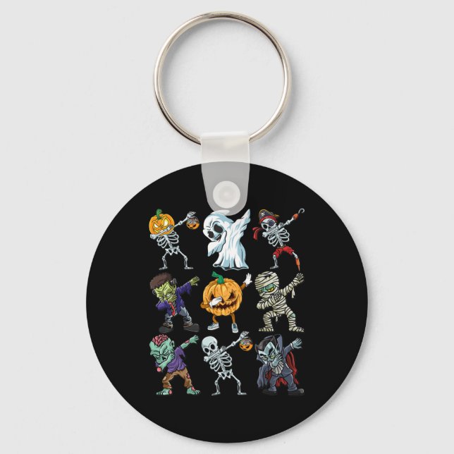Boys Halloween  Skeleton Jack O Lantern Zombie Dab Keychain (Front)