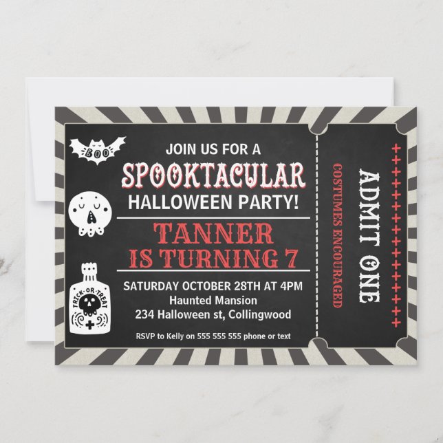 Boys Halloween Ticket Birthday Invitation (Front)