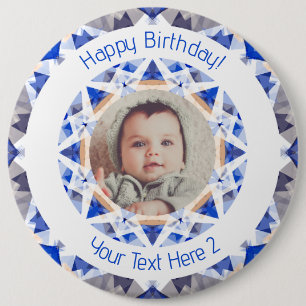 Boys Happy Birthday Blue Star Custom Photo Age Button