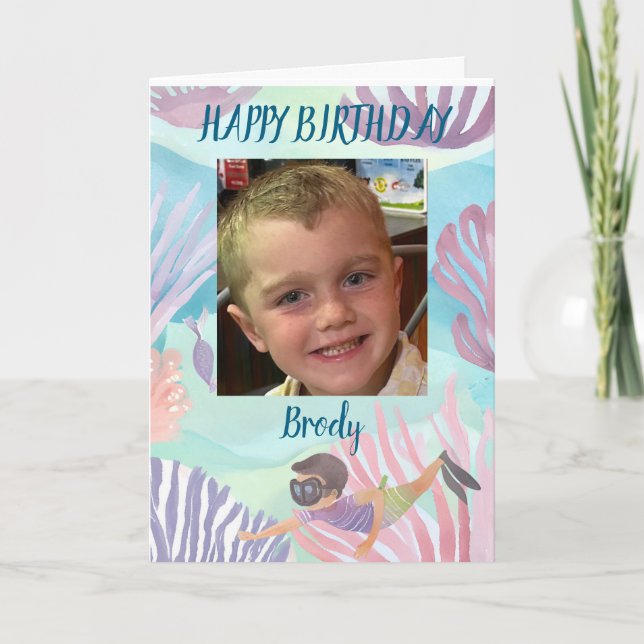 Boys happy birthday card personalize undersea (Front)