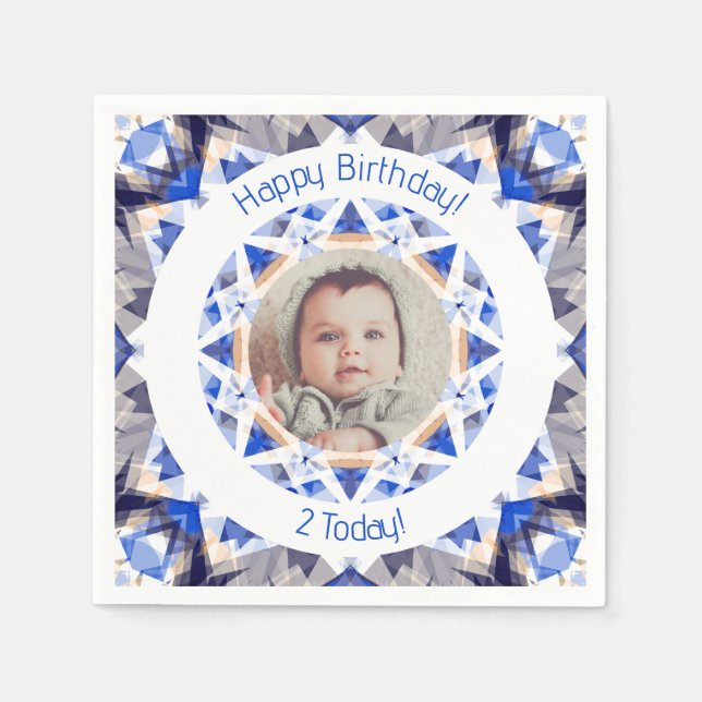 Boys Happy Birthday Vibrant Blue Star Custom Age Napkins (Front)