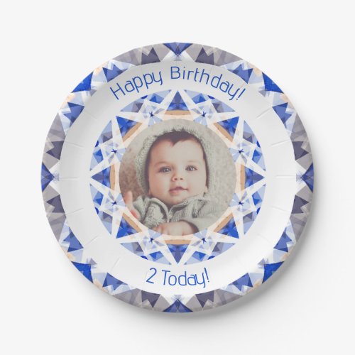 Boys Happy Birthday Vibrant Blue Star Custom Age Paper Plates