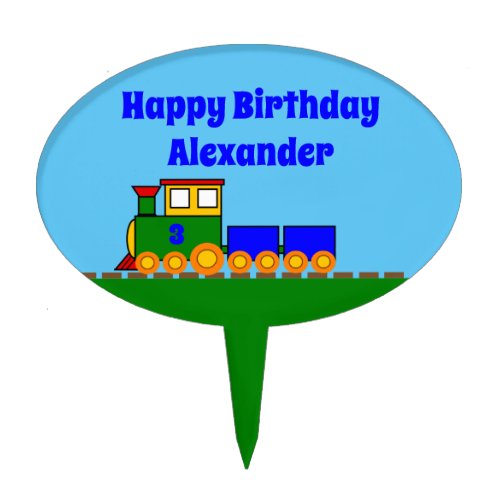 Boys Happy Birthday with Age Name  Train Cake Topper
