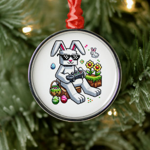Boys Happy Easter Day Bunny Egg Video Game Metal Ornament