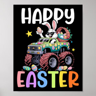 Boys Happy Easter Monster Truck Easter Eggs Bunny Poster