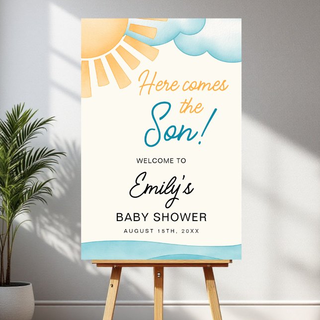 Boy's Here Comes the Son Baby Shower Welcome Sign (Creator Uploaded)