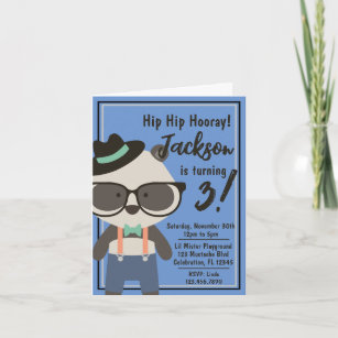 Boys Hipster Mister Panda Bear Birthday Invitation