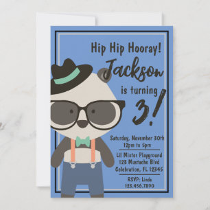 Boys Hipster Mister Panda Bear Birthday Invitation