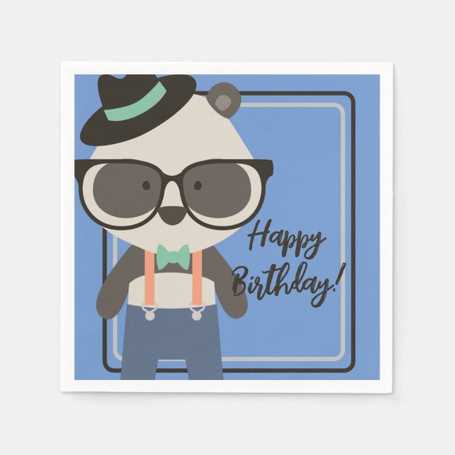 Boys Hipster Mister Panda Bear Birthday Napkins (Front)