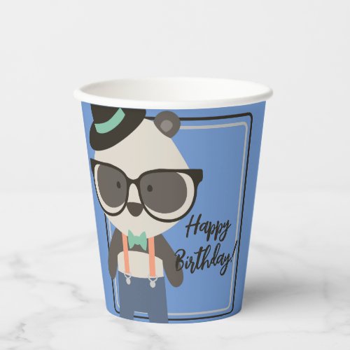 Boys Hipster Mister Panda Bear Birthday Paper Cups