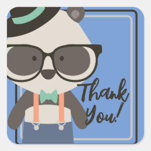 Boys Hipster Mister Panda Bear Birthday Square Sticker