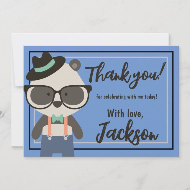 Boys Hipster Mister Panda Bear Birthday Thank You Card (Front)