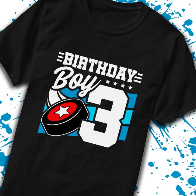 Boys Hockey Birthday 3rd Birthday 3 Year Old Boy T-Shirt (Creator Uploaded)