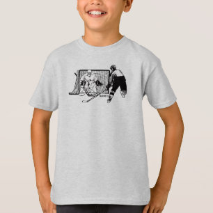 Boys Hockey Shot on Net Ink Sketch T-Shirt
