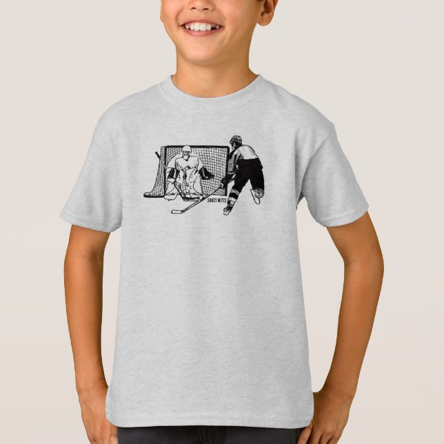 Boys Hockey Shot on Net Ink Sketch T-Shirt (Front)