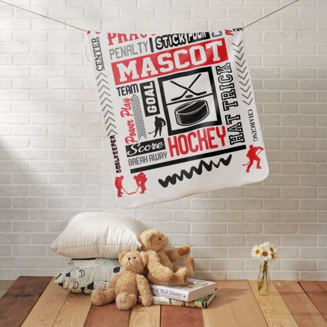 Boys Hockey Terminology in Red    Baby Blanket (In Situ)