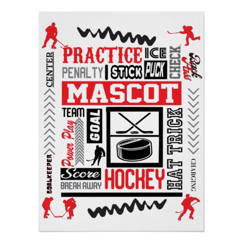 Boys Hockey Terminology in Red   Poster