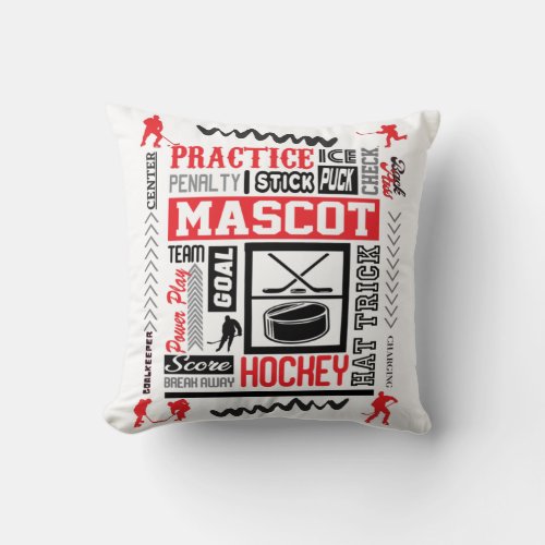 Boys Hockey Terminology in Red    Throw Pillow