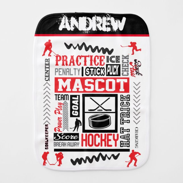 Boys Hockey Terminology Personalized   Baby Burp Cloth (Front)