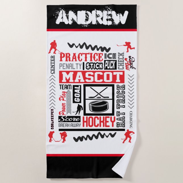 Boys Hockey Terminology Personalized    Beach Towel (Front)
