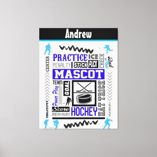 Boys Hockey Terminology Personalized Blue   Canvas Print