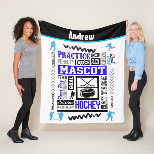 Boys Hockey Terminology Personalized Blue  Fleece Blanket